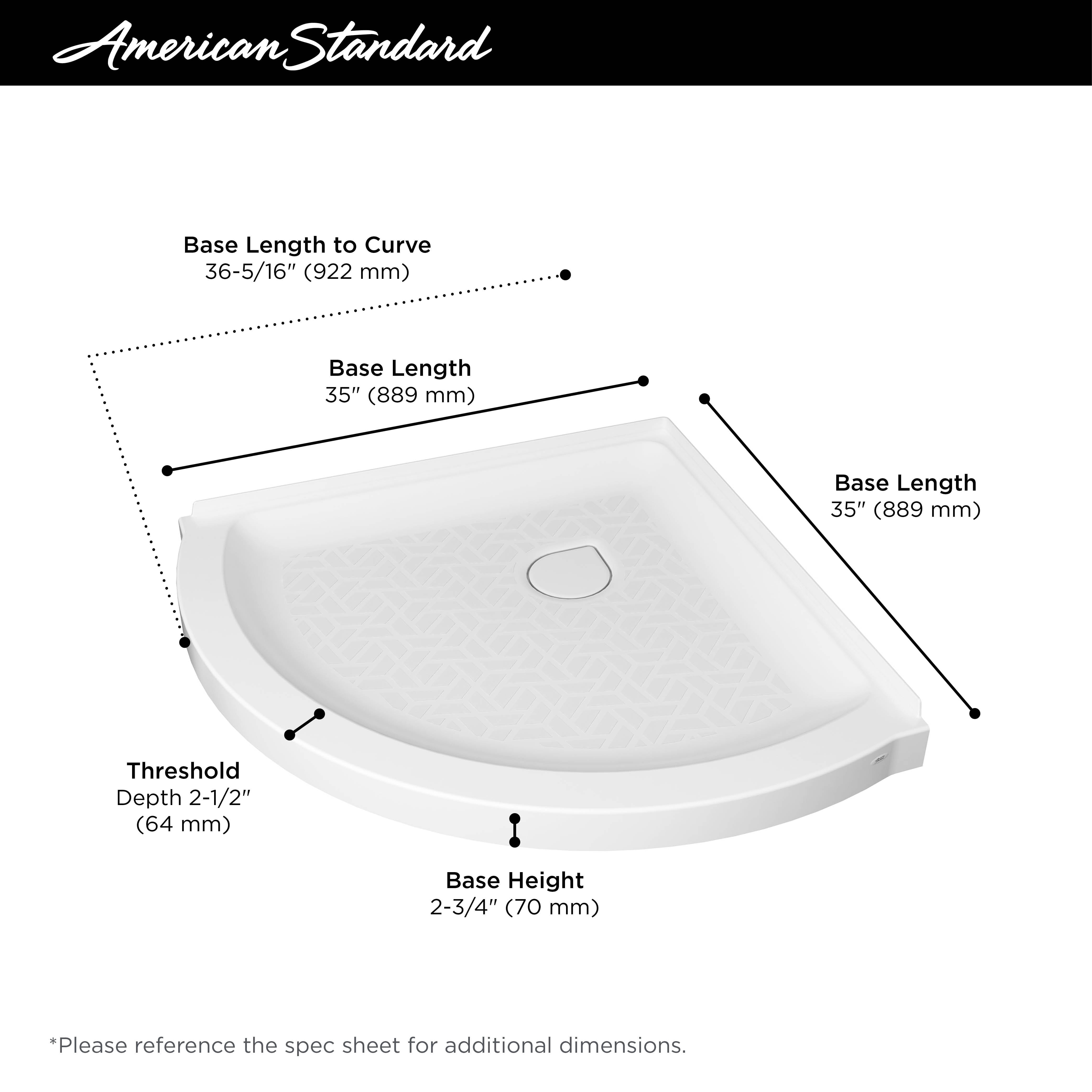 Ovation Curve 36inch Corner Shower Base with Center Drain Outlet